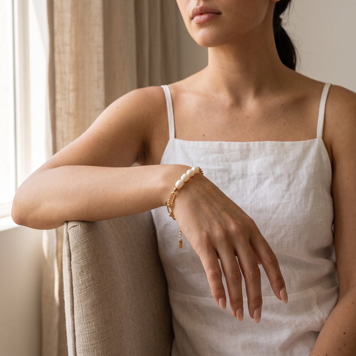 KAZE | Bracelet en acier inoxydable et perles d'eau douce