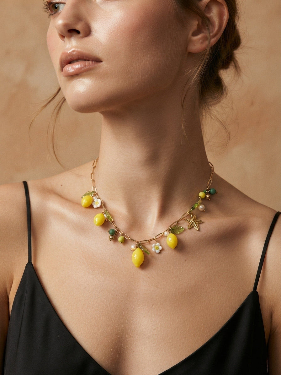 LEM | Collier en acier inoxydable, perle d’eau douce & charms