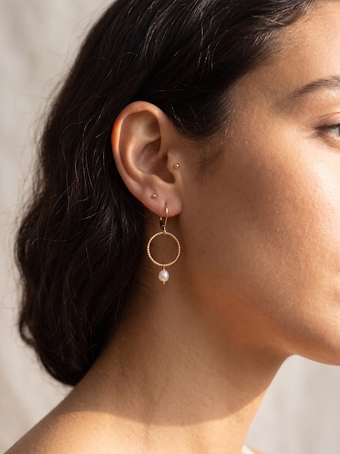 Créoles Unika | Acier inoxydable et perle d'eau douce