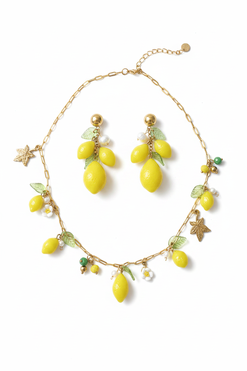 LEM 1 | Parure en acier inoxydable, perle d’eau douce & charms