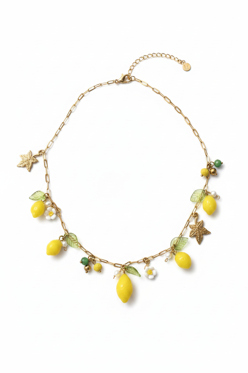 LEM | Collier en acier inoxydable, perle d’eau douce & charms