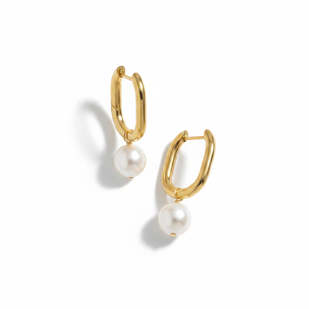 XENA | Boucles d'oreilles en acier inoxydable et perle d'eau douce