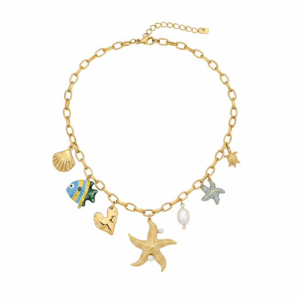 BIBI | Collier en acier inoxydable avec charms et perle d’eau douce